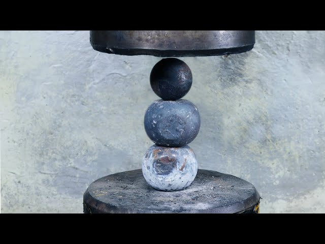 experiment!200 ton hydraulic press vs three big iron balls